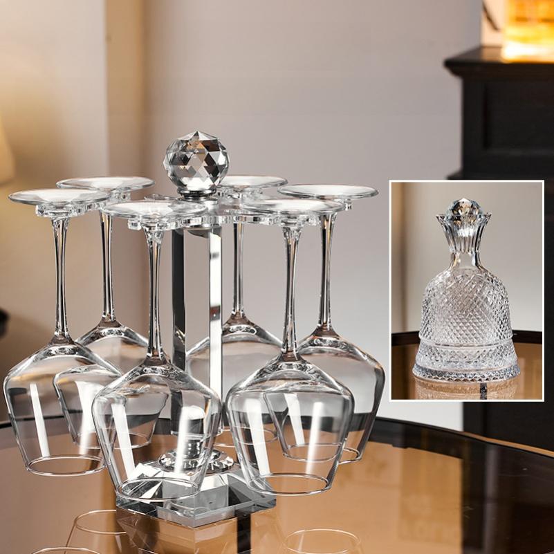 Transparent red wine glasssetwithaslantedU-shaped decanter and diamond-shapedcupholder, simple style home-use red wine glass set
