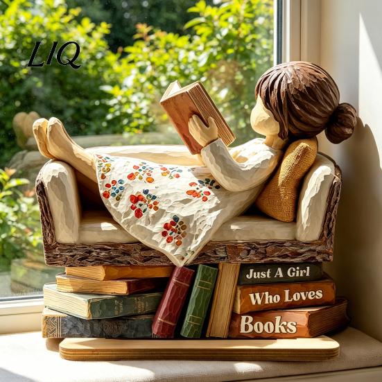 Экологичное фанерное украшение Женщина, читающая книгу, Деревянная табличка, Просто девушка/мальчик, любящий статуэтку, для дивана, Деревянный знак, полка, стол,