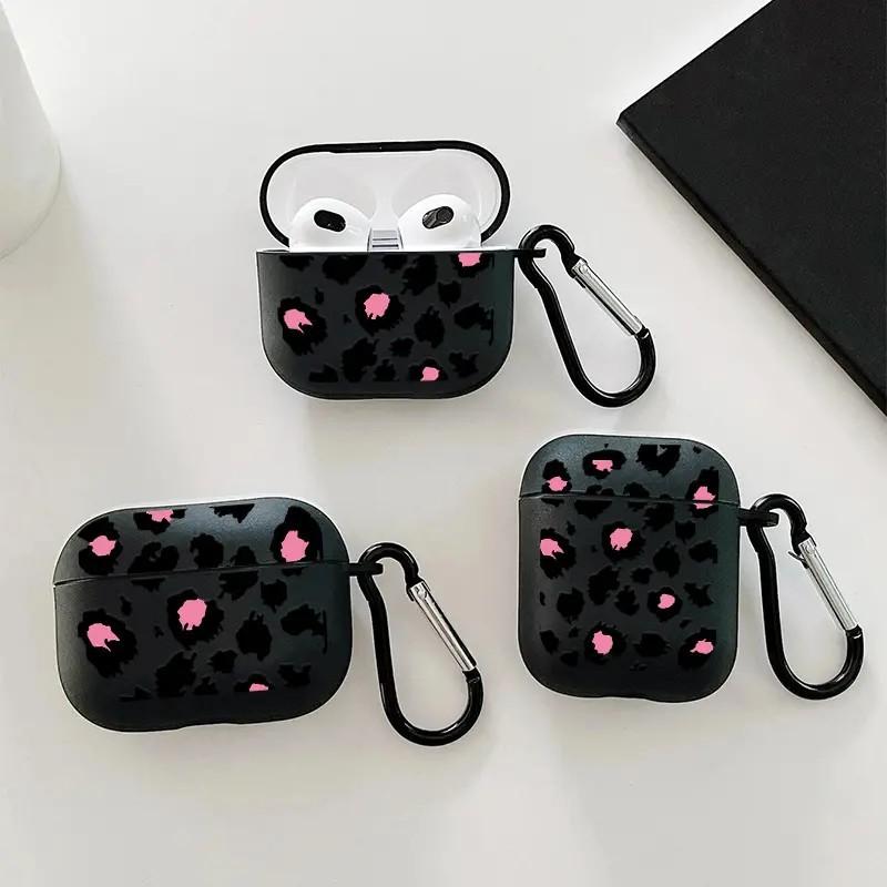 Розово-красный, черный леопардовый принт, подходит для защитного чехла AirPods 1/1-го поколения, чехол для беспроводных Bluetooth-наушников Apple pro/1.