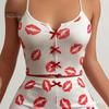 2 Pcs/Set Women Summer Pajamas Suit Butterfly Heart Printing Sleeveless Backless Cop Top High Waist Mini Shorts Daily Nightie Slim Fit Sleepwear