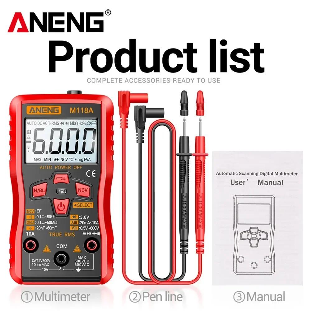 Multifunctional ANENG M118A Digital Multimeter + A3010 Tester Pen Kit True RMS 6000/4000 Counts Auto-Rang AC/DC Transistor Voltage Small Tester Tools