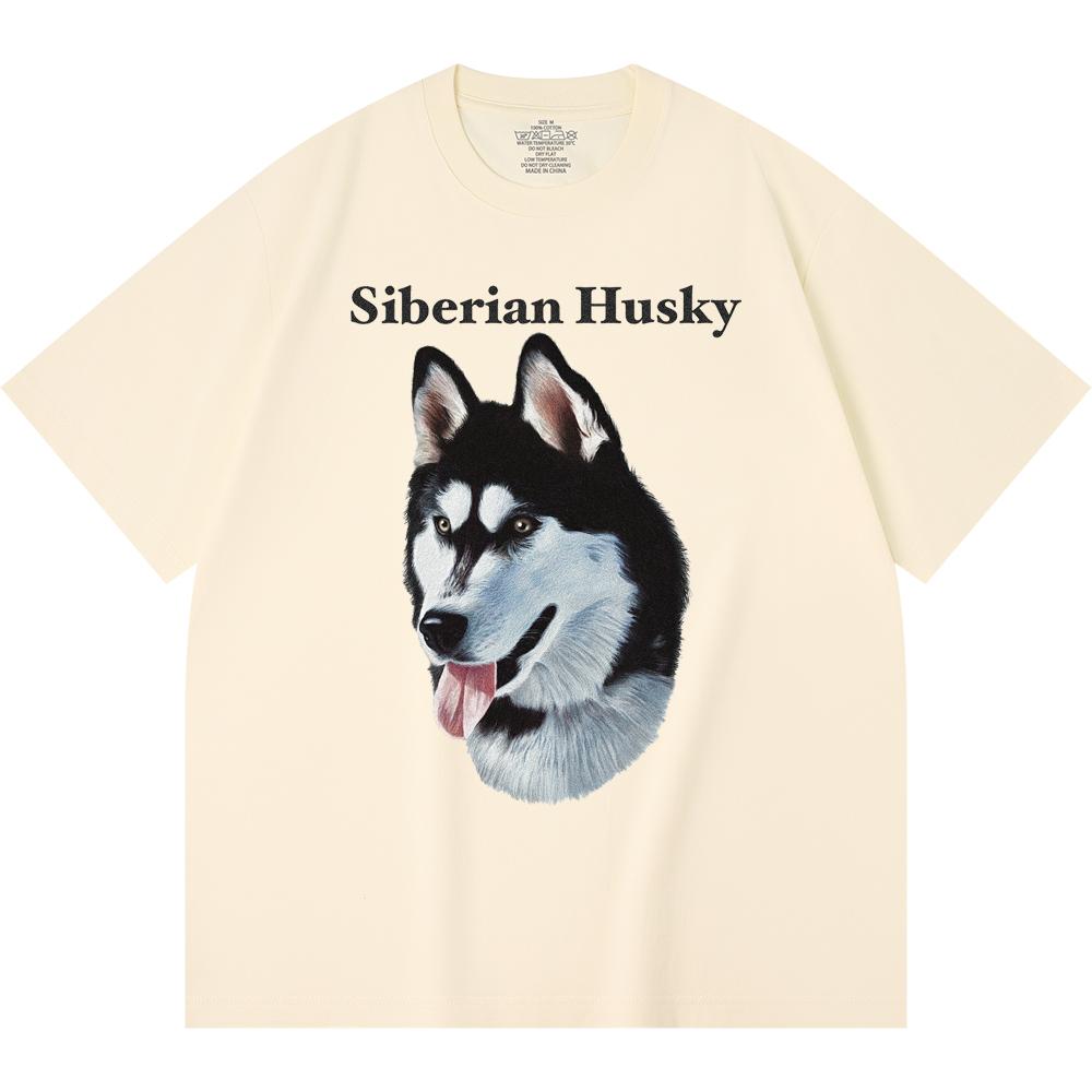 Футболка из 100% хлопка плотностью 230 г/м2 с принтом сибирской хаски, забавная футболка из чесаного хлопка в стиле Харадзюку