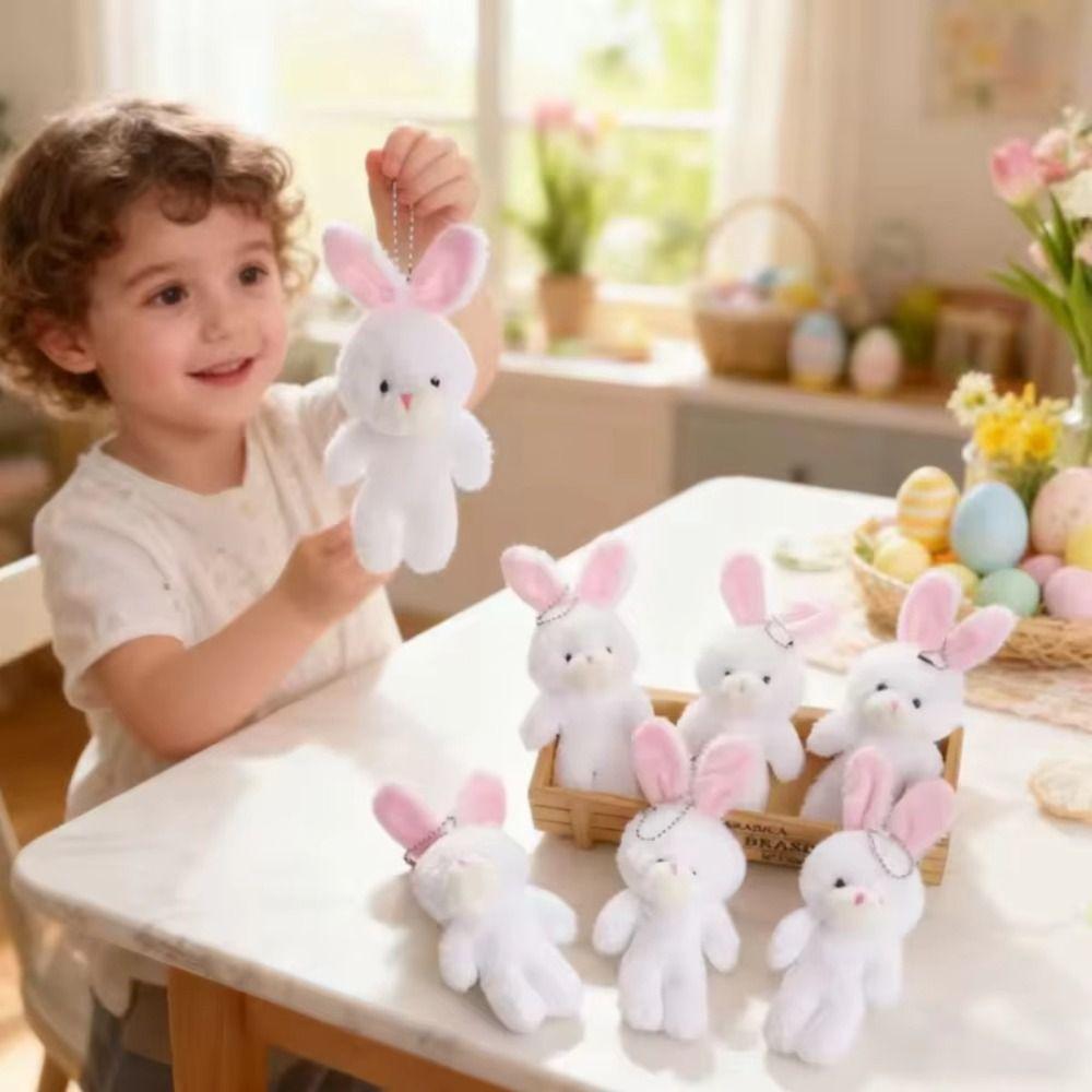 10Pcs Cartoon Animal White Rabbit Plush Keychain Easter Party Bunny Plush Dolls Holiday Gift