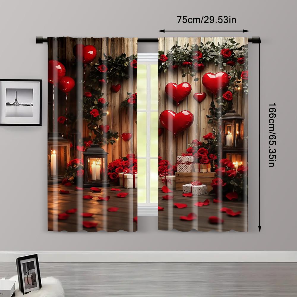 2pc, Curtains Heart Lights As Valentine's Day Versatile Polyester,Without Electricity Wall Decor Suitable for Parties and