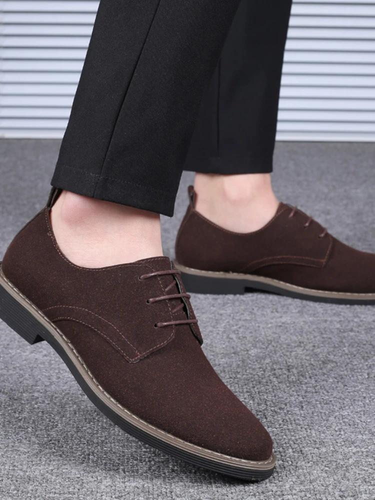 Men Suede Shoes Lace Up Blue Oxford Shoes for Men Flats Fashion Sneakers Autumn Breathable Comfortable Casual Shoes