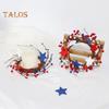 Patriotic Candle Ring Wreath Red White Blue Star Mixed Artificial Berry Candle Wreath Mini Pillar Candle Holder for 4th of July Tabletop Decor