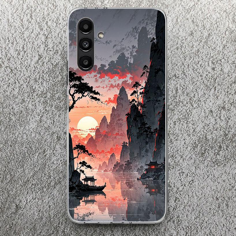 Чехол для телефона в китайском стиле, арт, тушь, для Samsung Galaxy A17 A16 A56 A15 A55 A14 A54 A13 A53 A36 A35 A34 A33 A26 A25 A24 A23