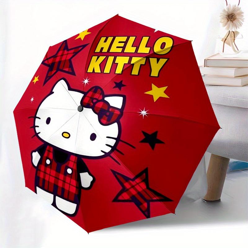 1pc Hello Kitty Plaid Stars Umbrella with Plastic Handle,Suitable for All Seasons Home Travel Outdoor UmbrellaSanlio378
