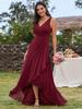 Ever-Pretty Women's Asymmetrical Ruffles Hem Chiffon V-Neck Bridesmaid Dress with Waist Pleating
