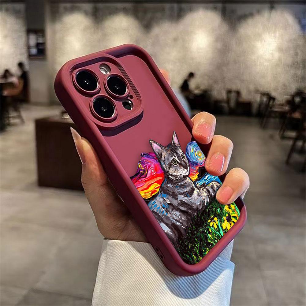 Винтажная масляная живопись Кот Чехол для телефона Для iPhone Apple 17 AIR 16 16E 11 12 13 14 15 XR Plus Pro Max Чехол DIY TPU Ударопрочный чехол