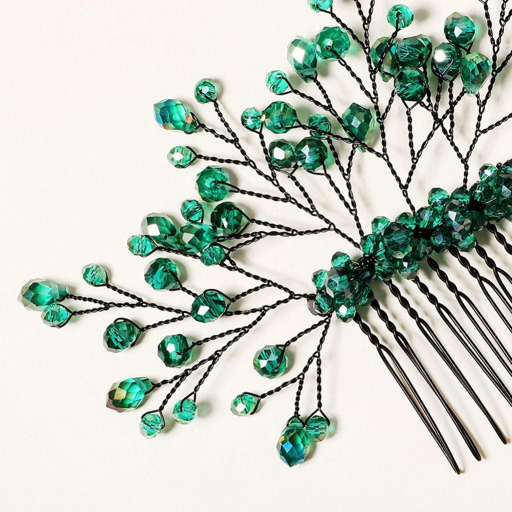 Green Crystal Tiara Rhinestone Hair Comb Flower Leaf Headbands Crystal Hair Combs Bridal Clips