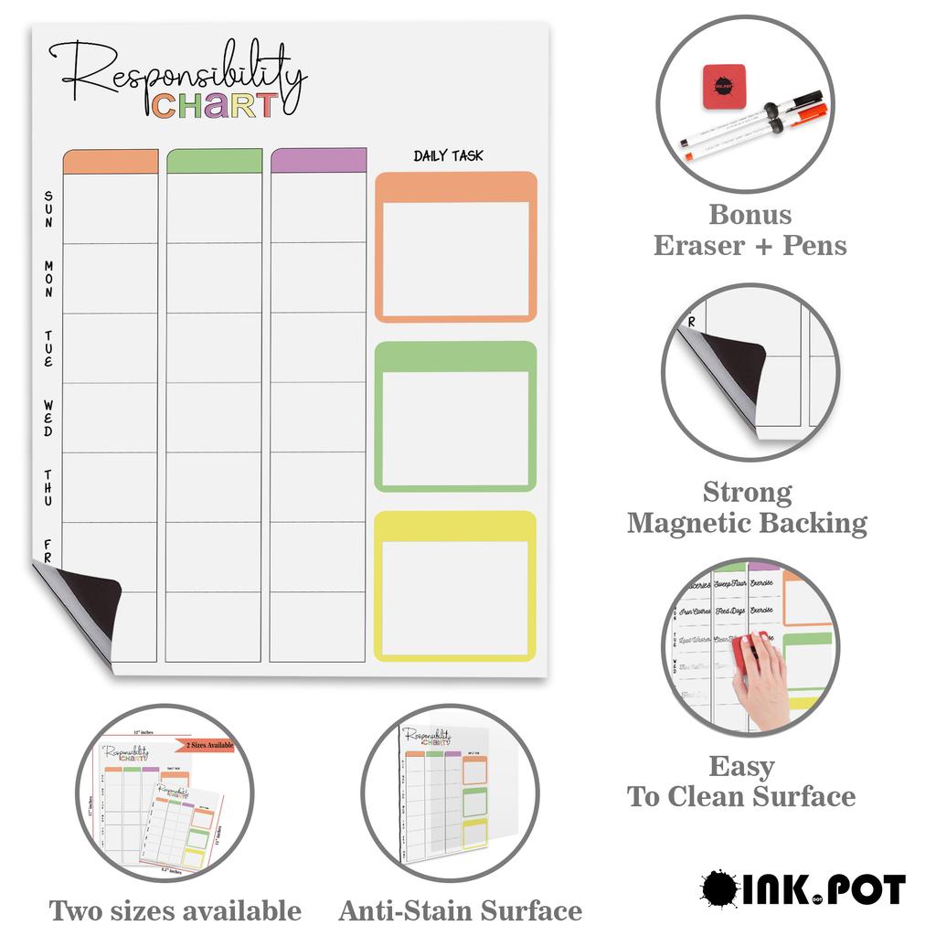 Inkdotpot Магнитная доска с графиком обязанностей. График домашних дел для холодильника. График поведения для детей с сухим стиранием.