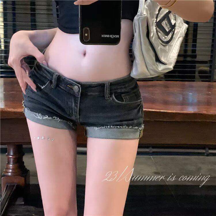 Женские джинсовые шорты-hotpants ретро для миниатюрных, с потертостями