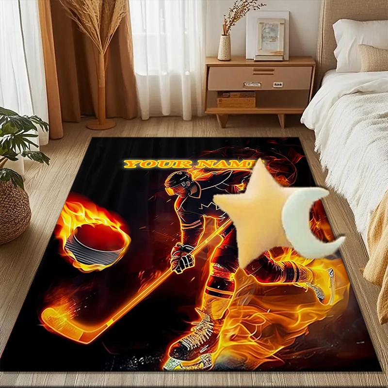 1PC Custom Name Hockey Player Artwork Theme Floor Mat Ideal for Living Room, Game Rooms, Office, Bedroom Floor Mat Playful Design