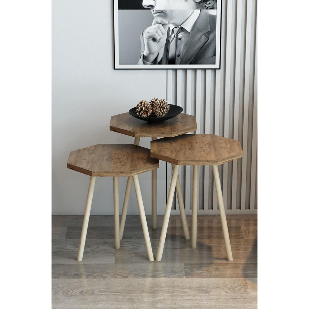 3-х предметный журнальный столик и набор журнальных столиков, восьмиугольный журнальный столик, набор журнальных столиков с деревянной ножкой и грабом