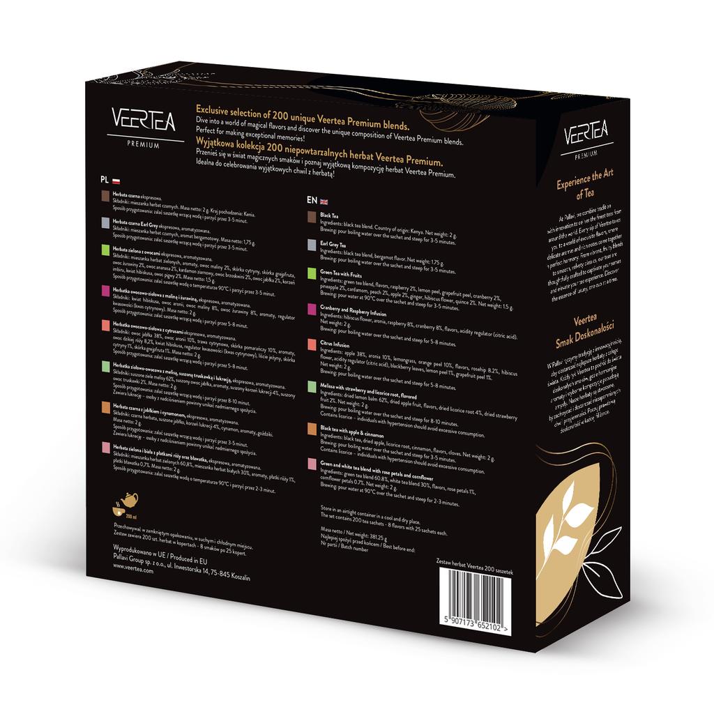 Veertea Elegant Black Tea Set 8 Flavors 200 Envelopes