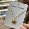 Crystal Animal Cat Red Enamel Pendant Necklace for Women Kitten Stainless Steel Lucky Jewelry Birthday Mother Day Gift Wholesale