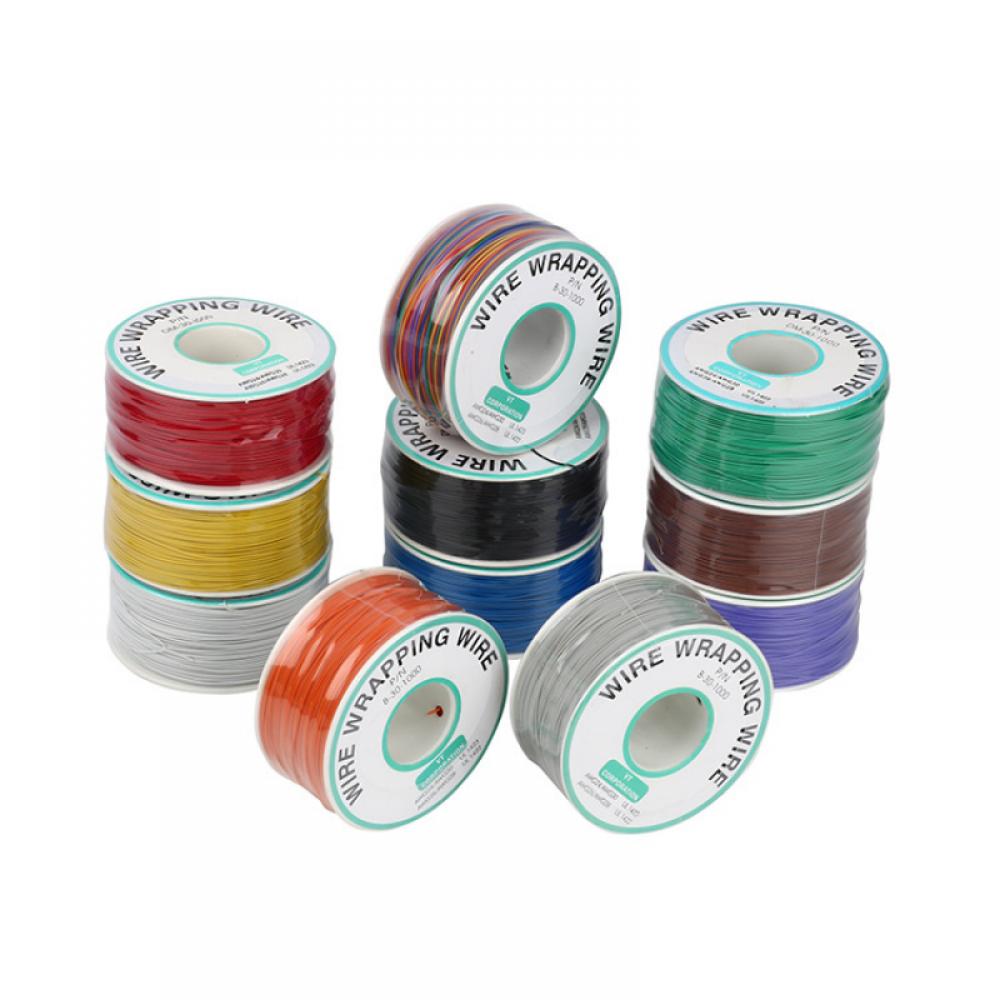 250Meters 30 AWG Wrapping Wire 10 Colors Single Strand Copper Cable Ok Electrical for Laptop Motherboard PCB Solder