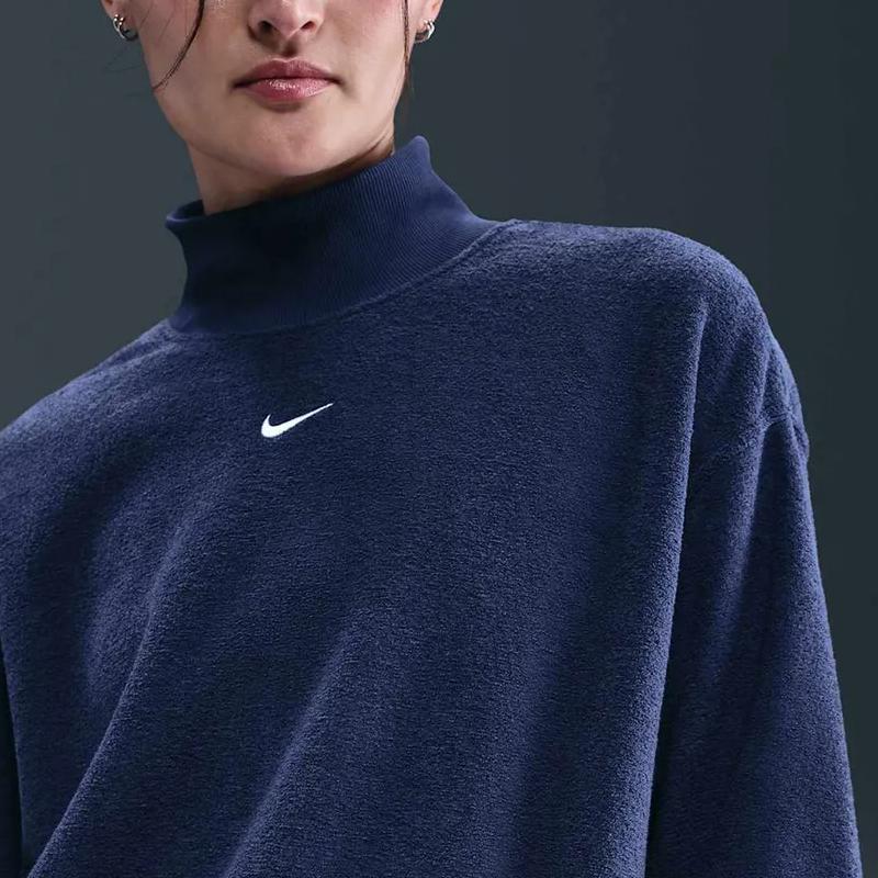 Nike Спортивная одежда Феникс Плюшевый пуловер Свободный воротник Удобная толстовка Женская толстовка HV2742-410