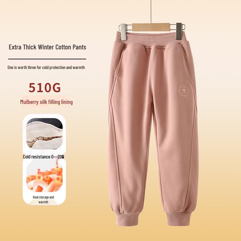 2024 Зимние утепленные хлопковые брюки на флисовой подкладке для мальчиков среднего и старшего возраста - Спортивный стиль