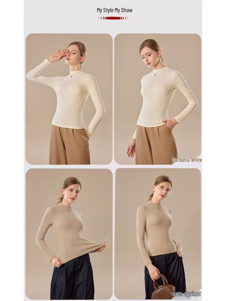 Slim-Fit Half-High Neck German Velvet Warm Mid-Neck Cashmere Knitwear Top