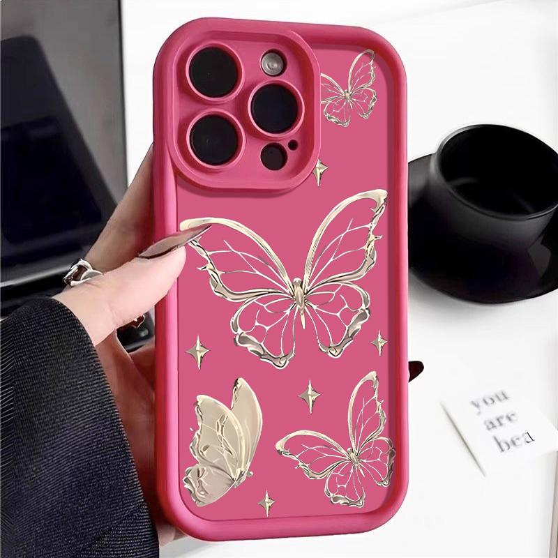 For iPhone 16E 16 Pro 15 Pro Max 14 13 12 11 XR 8 Case Butterfly Print Soft Silicone Shockproof Lens Protection TPU Matte Phone Cover