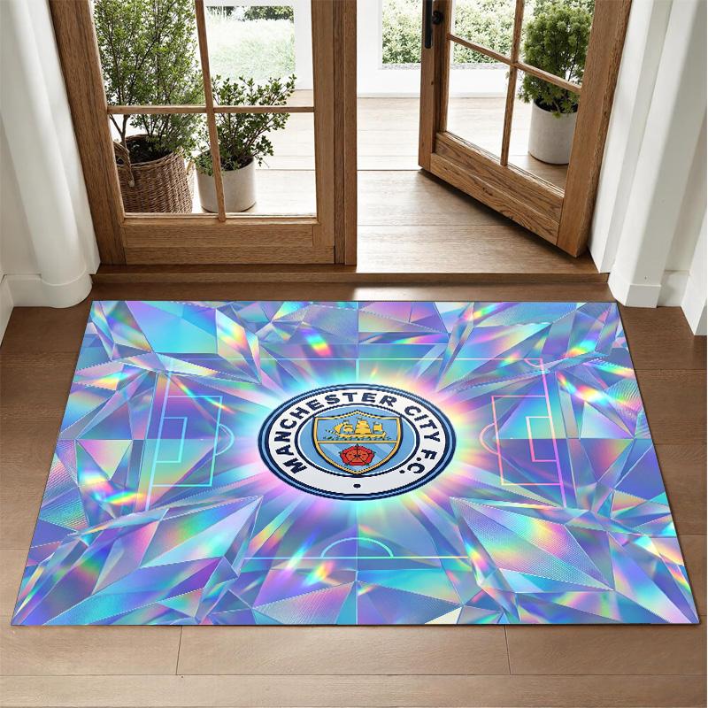 Manchester City Design Crystal Velvet Rug Soft Decorative Mat for Bedroom Entrance