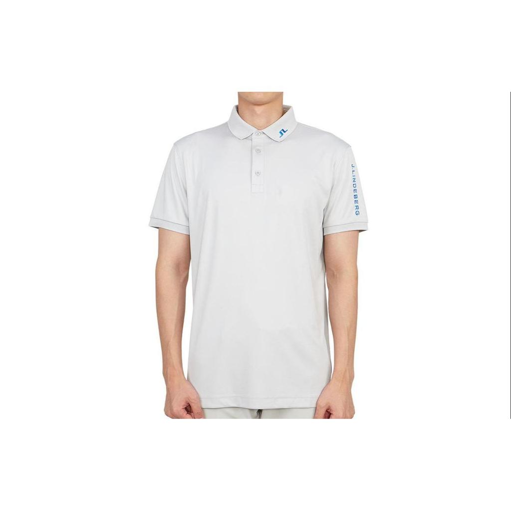J.Lindeberg Letter Print Casual Short Sleeve Polo Shirt Men polo shirts Light-Gray GMJT07642-U199