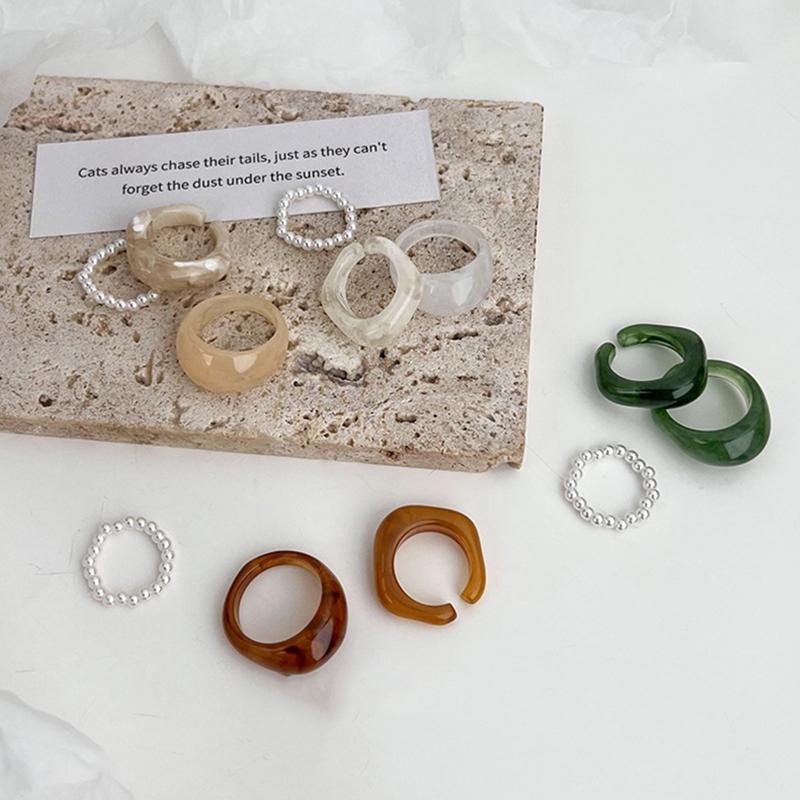 3 шт. новые винтажные красочные акриловые жемчужные кольца, набор геометрических темпераментных колец из смолы для женщин, корейские модные ювелирные изделия, подарки