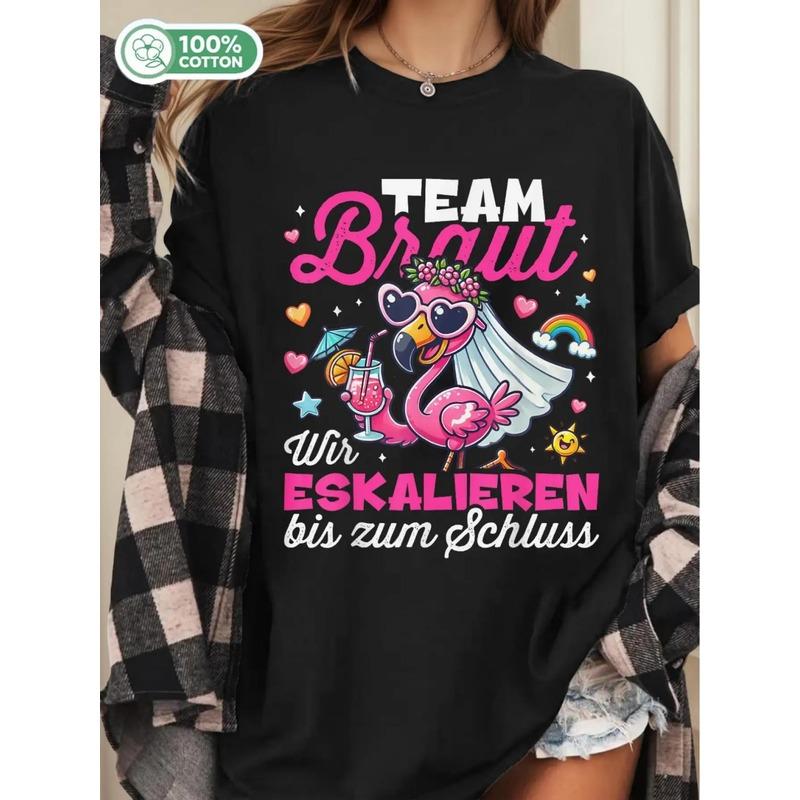 JGA Women's & Men's Bohemian Graphic T-Shirt - 180gsm Heavyweight Team Bride Bachelor Party Tee with German Text & Pink Lettering, Unisex Casual
