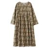 Spring and Summer New Vintage Cotton-Linen Round-neck Floral Pockets Long-Sleeved Dress for Women Loose Fit for Slimming - A-Line Skirt