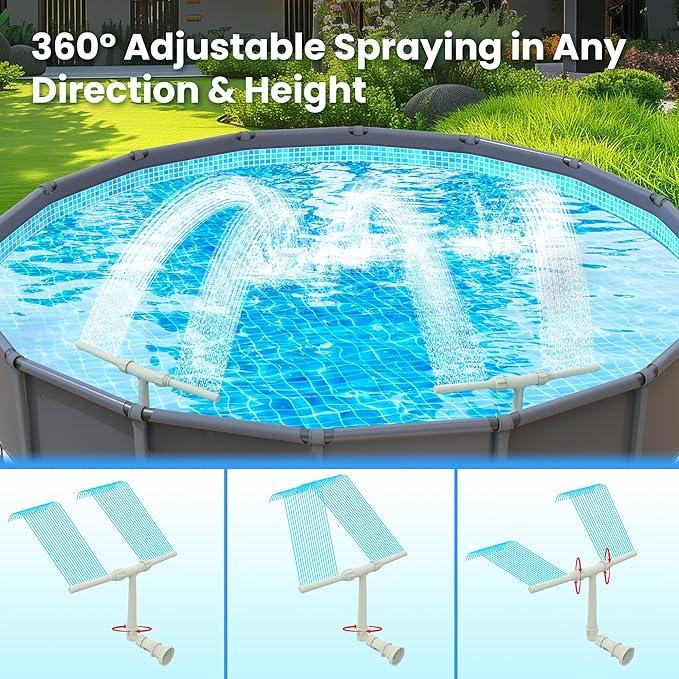 Adjustable Pool Spa Waterfall Sprayer Dual Spray Waterfall Sprinkler Heads Adapter for Inground Swimming Pool Accessories