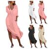 Women's Solid Color Button Slit Loose Breathable Casual Shirt Cotton Linen Dress