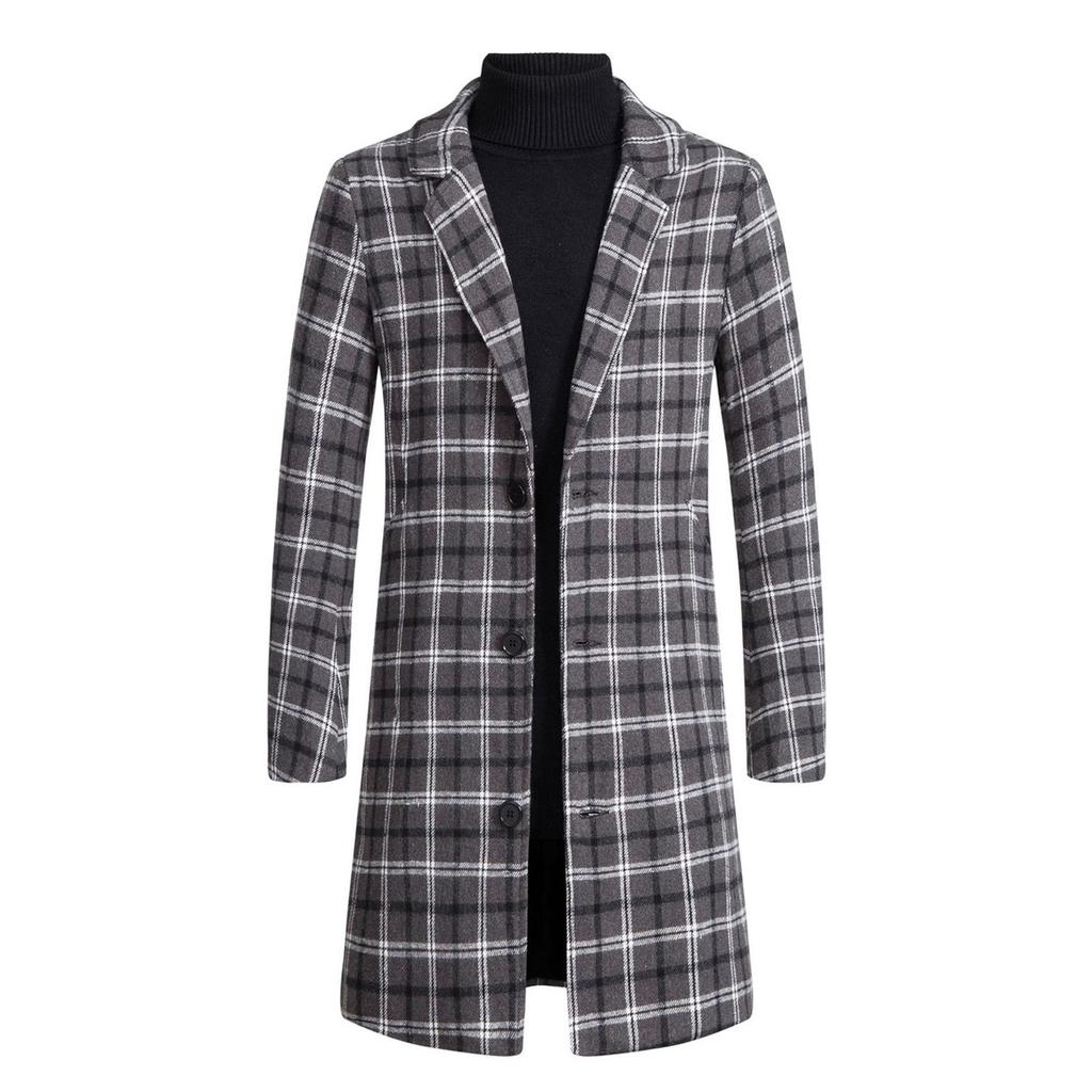 Мужская мода осень и зима повседневные клетчатые топы тонкий тип пальто пояс мода большой размер плащ
