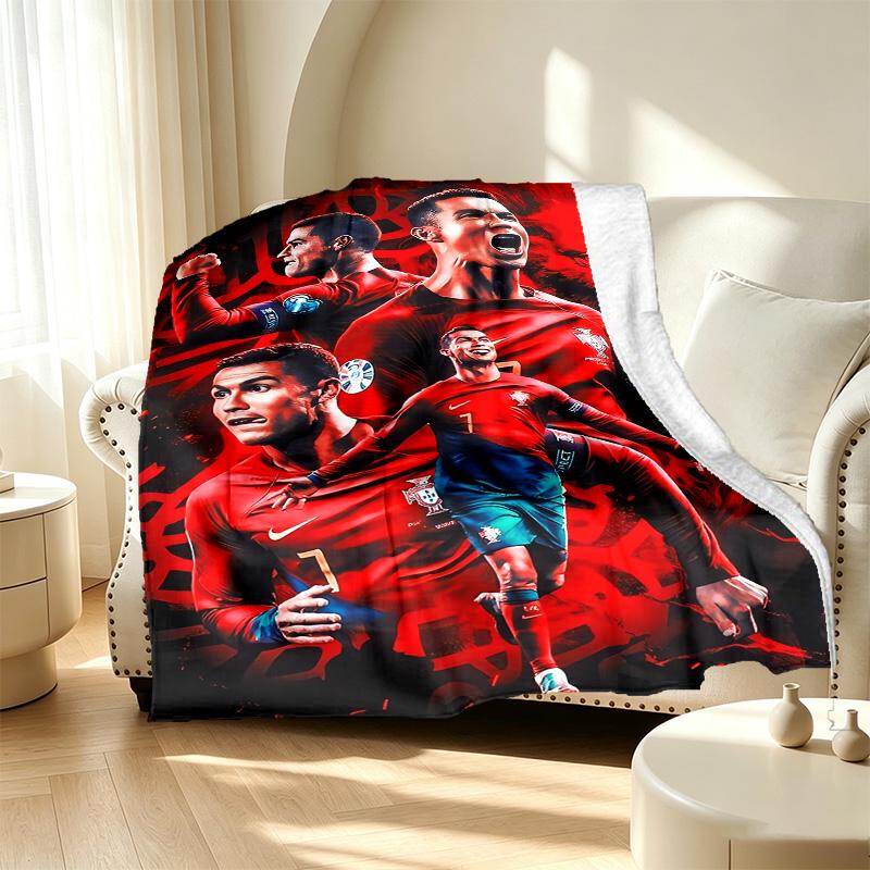 Cristiano Ronaldo Pattern Blanket for Home Decoration, Bed, Sofa, Car Travel, Camping, Suitable for All Seasons, Birthday Christmas Gift