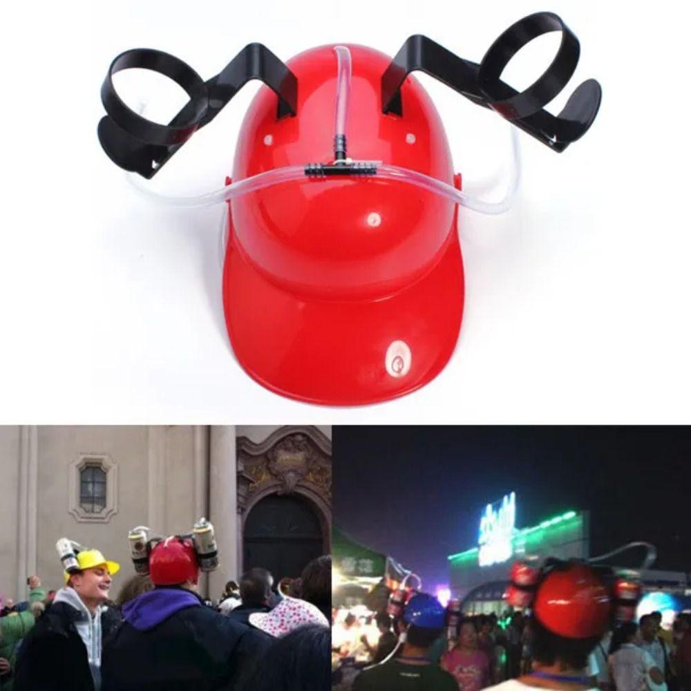 Handsfree Lazy Drinking Caps With Straw Beverage Helmet Headgear Beer Beverage Hat  Holiday Game