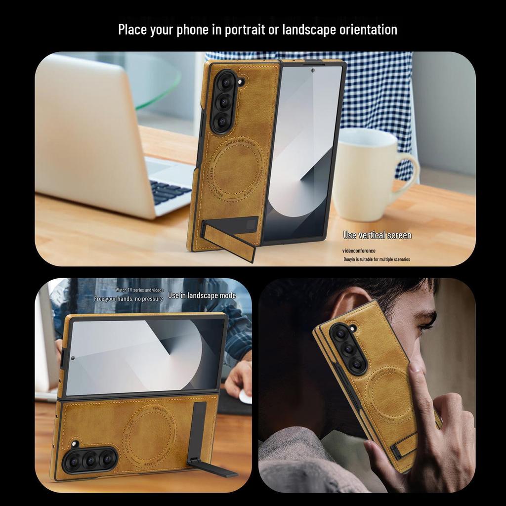 Кожаный чехол-подставка с магнитом Crystal Shield для Samsung Z Fold7 - Полное покрытие, Защита от падений