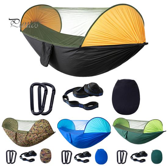 Outdoor Hammock Strong Load-bearing Solid Straps Easy Installation Auto Opening Anti-Mosquito Net Portable Swing with Anti-mosquito Camping Equipment
