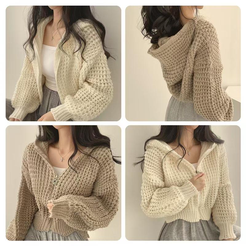 Autumn/Winter 2025 Chunky Knit Hooded Cardigan - Lazy Style Women's Loose Turn-Down Collar Sweater