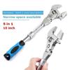 Multifunction 5 In1 Torque Wrench 10 Inch Adjustable Ratchet Wrench 180 Degree Folding Spanner Household Maintenance Manual Tool