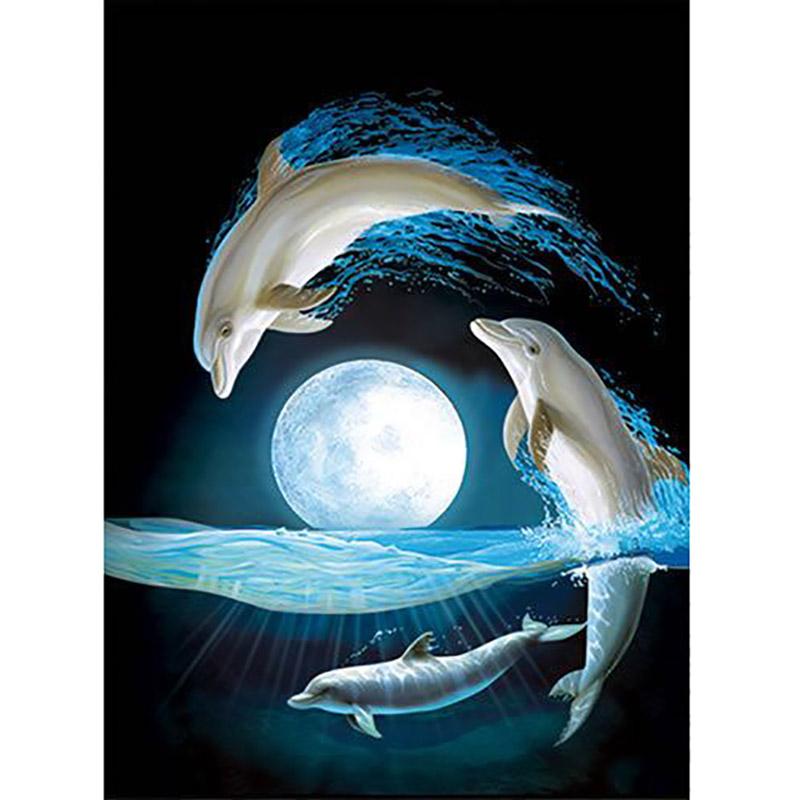 DIY Dolphin 5D Diamond Painting Full Round/Round Drill Animal Embroidery Cross Stitch Rhinestone Home Decor Christms Gift