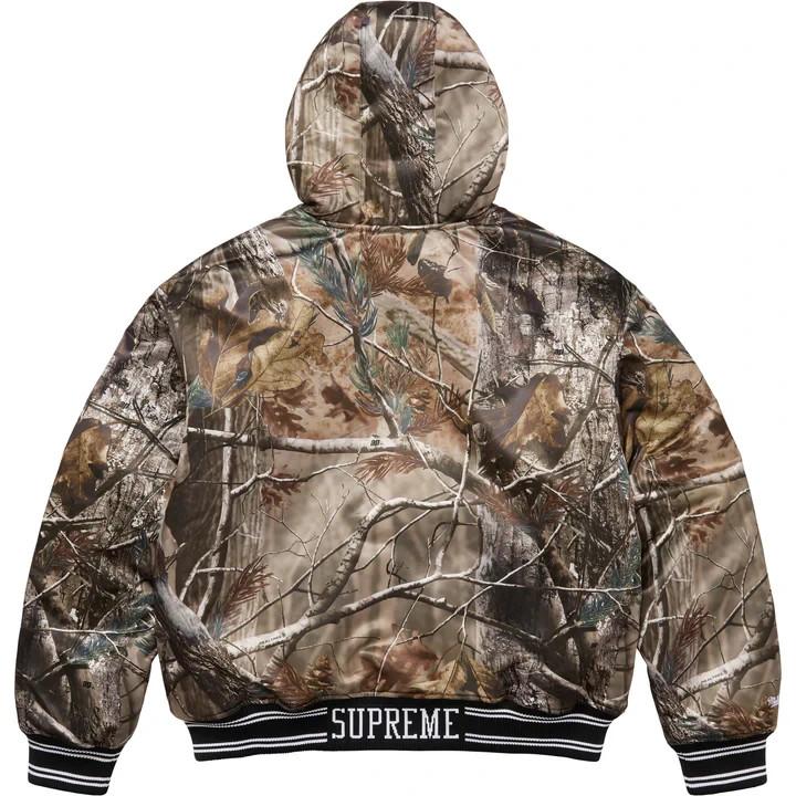 Supreme Mitchell Ness утепленная атласная куртка-бомбер с капюшоном Realtree AP Camo