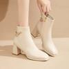 French High-heeled Short Boots Women's New White French Single Boots Thick-heeled Ankle Boots Thin Short Boots In Autumn and Winter 2025