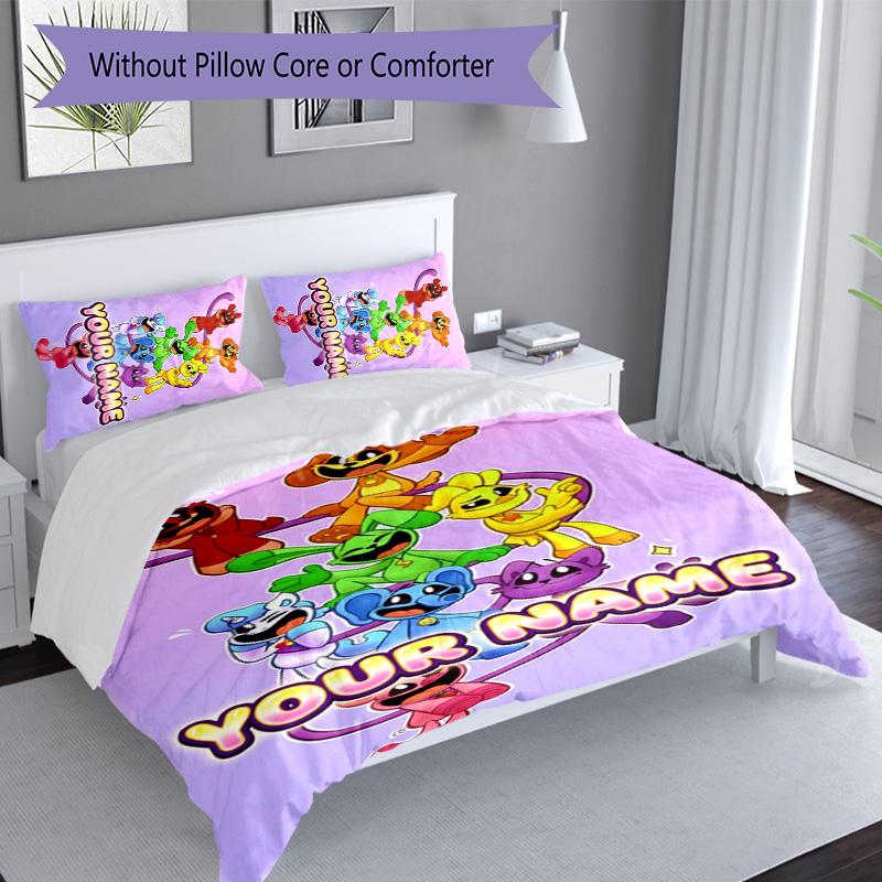 3pcs Custom Name Smiling Critters Bedding Set Duvet Cover Closure Includes 1 Duvet Cover&2 Pillowcases for All Seasons Bedroom Decor