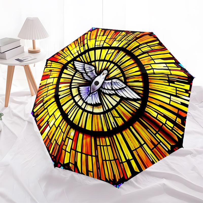 1pc Stained Glass Dove Automatic Folding Umbrella - Portable Collapsible 8-Rib Umbrella for All Seasons yy251119212