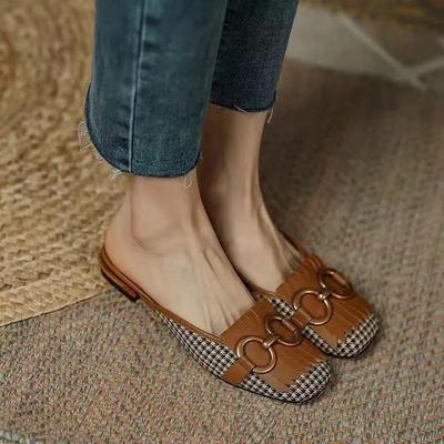 Новые летние женские полушлепанцы Баотоу для улицы, цветные, в ретро-стиле, на плоской подошве, с пряжкой на подъеме, туфли с квадратным носком