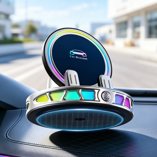 Беспроводная зарядка Автомобильный держатель для телефона с RGB подсветкой 15 Вт Магнитная подставка-зарядка для телефона Вакуумное крепление Держатель для зарядки телефона Автоаксессуары