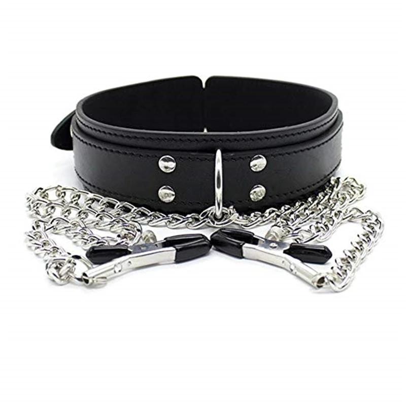 New Leather Choker Collar With Nipple Breast Clamp Clip Chain Couple SM Sex Toys for Woman Sex Tools Couples Adult Games%