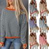 2024 New Autumn Winter Women's Sweater Top Round Neck Striped Contrasting Casual Knitted Pullovers Top Women Warm Knitwears