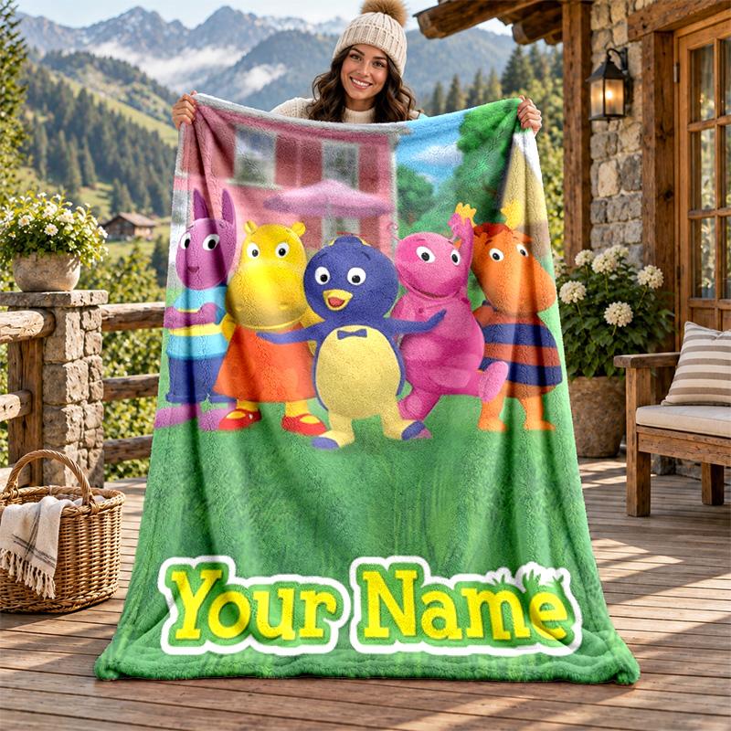 Backyardigans Custom Name Flannel Blanket Personalized Soft Warm Plush Throw Blanket Customized Gift for Family Friends